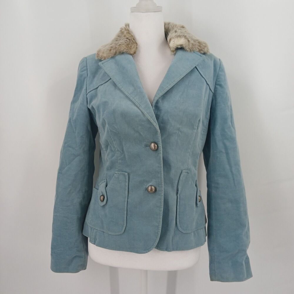 womens theme size 32 blue corduroy blazer with fur trim y2k 90's aesthetic